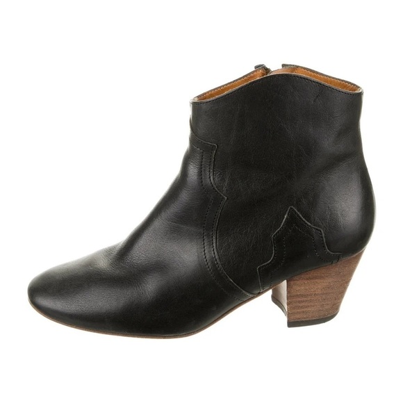 Isabel Marant Dicker Leather Ankle Boots Black Western Booties Zip-Up Size 6 - Picture 1 of 7